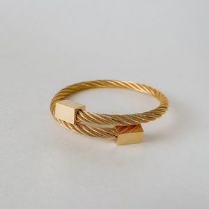 Gold Twist Rope Wire Adjustable Wrap Cuff Rectangle Block Ends Bangle Bracelet